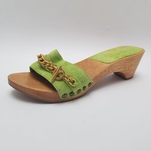 Lauren Ralph Lauren Womens 6B Elza Gold Toggle Chain Sandals Slip On Wood Wedge